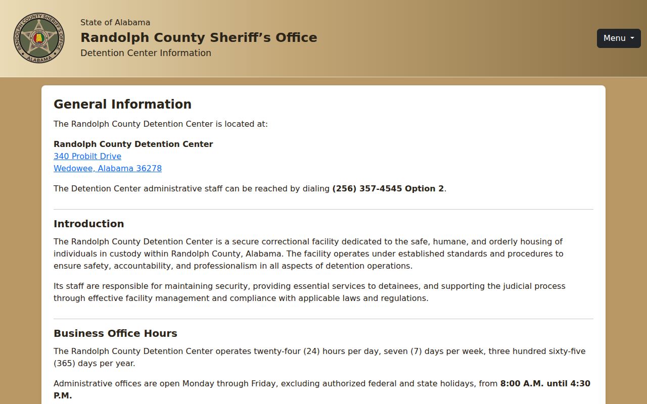 Randolph County arrest records detention contact page