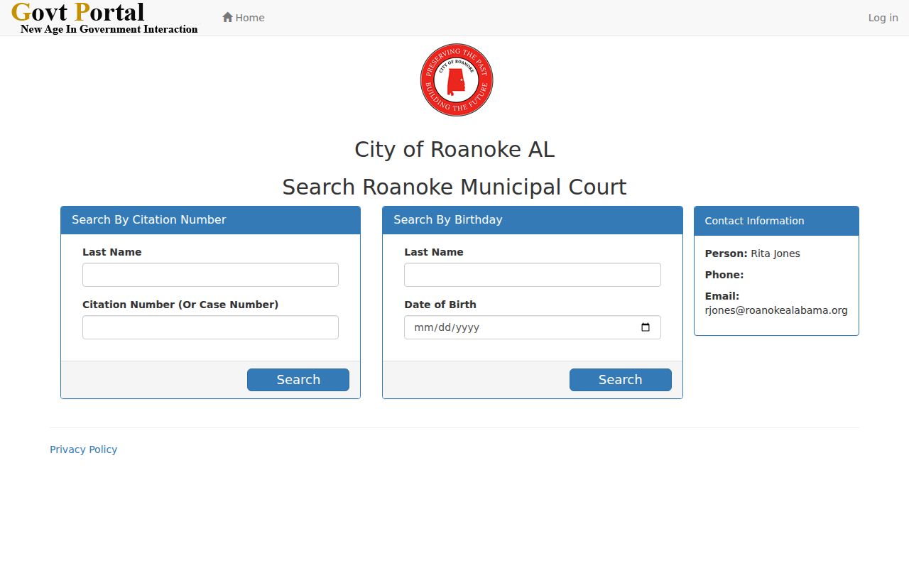 Roanoke citation record search interface