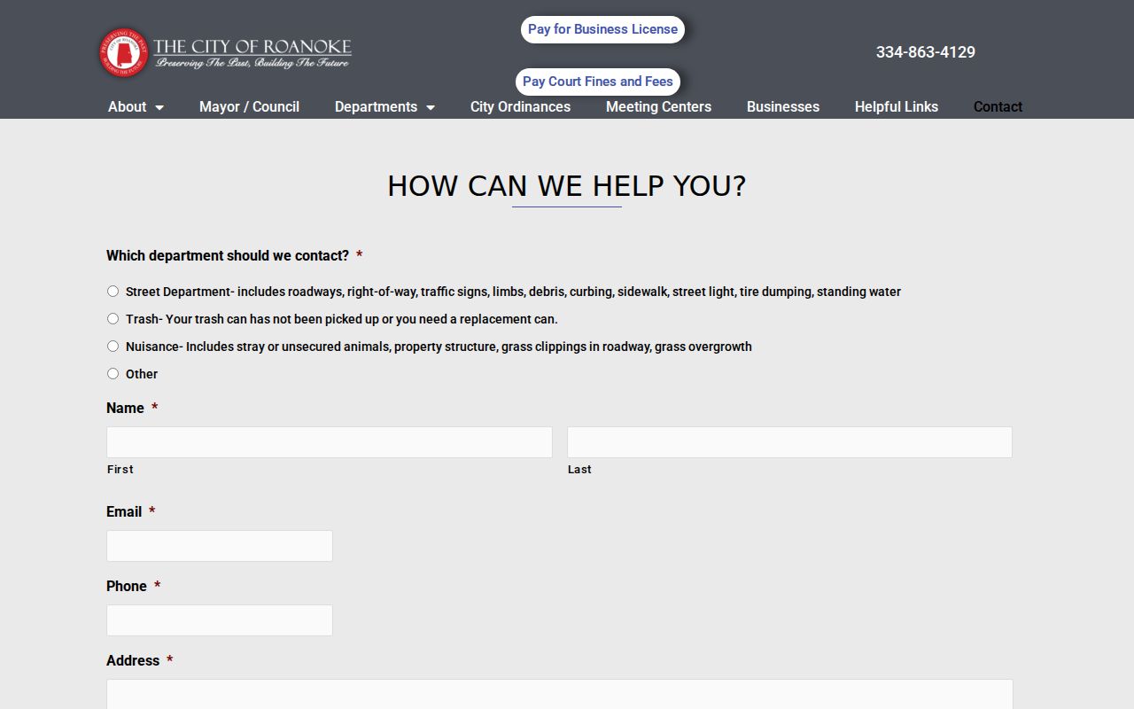 Roanoke city contact form distinguished from police records