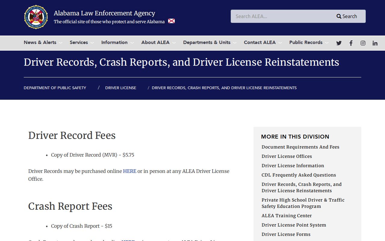 ALEA Wadley crash and traffic record request route